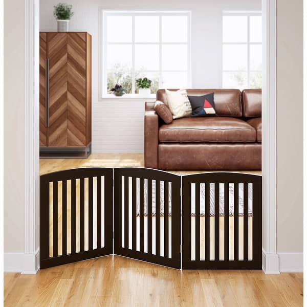 Shop Pawland Espresso 3 Panels Wooden Freestanding Foldable Pet Gate For Dogs 24 Inch Tall Step Over Dog Gate Extra Wide Overstock 31664077 White