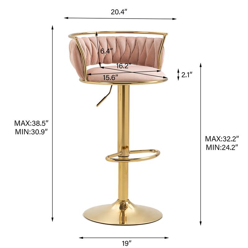 4 Set Modern Velvet Adjustable Swivel Bar Stools with Metal Frame