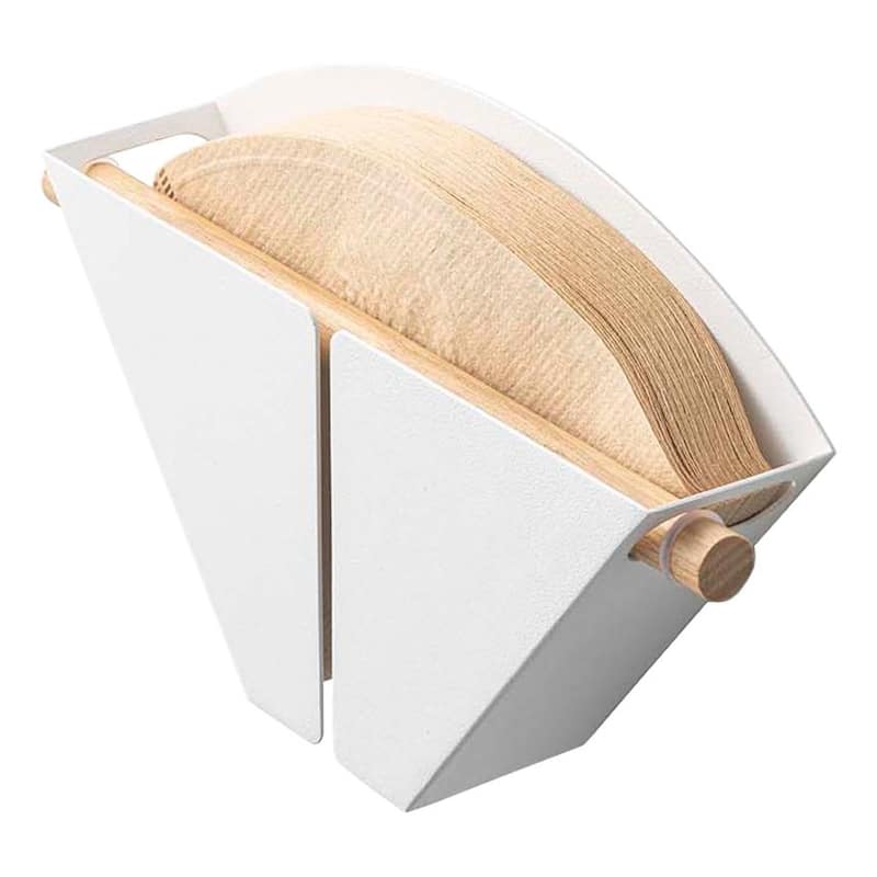 Yamazaki Home Magnetic Coffee Filter Case - Size 04, Steel and Wood, 04 Coffee Filters - L 1.97 x W 9.06 x H 5.31 inches - White - L 1.97 x W 9.06 x H 5.31 inches