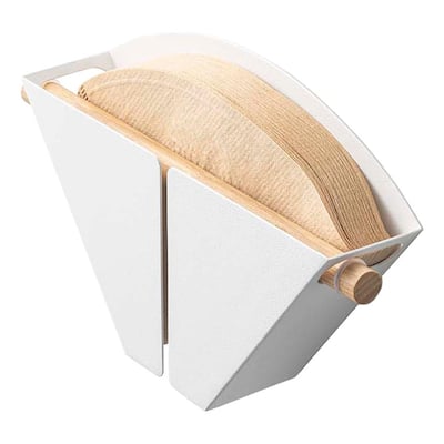 Yamazaki Home Magnetic Coffee Filter Case - Size 04, Steel and Wood, 04 Coffee Filters - L 1.97 x W 9.06 x H 5.31 inches