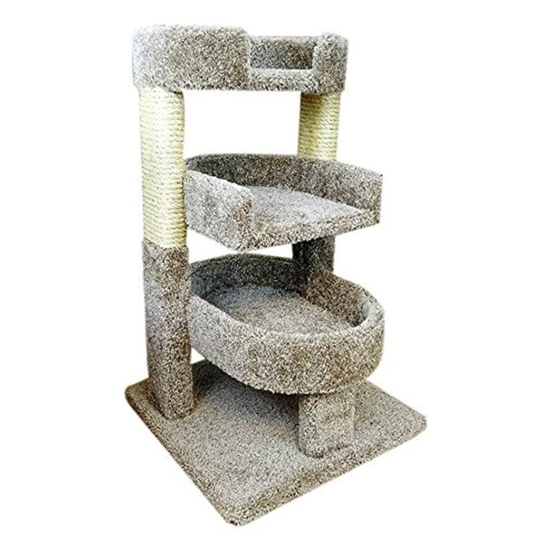 Round 33" Triple Cat Perch Tower with Three Lounging Platforms and Sisal Rope Scratching Posts