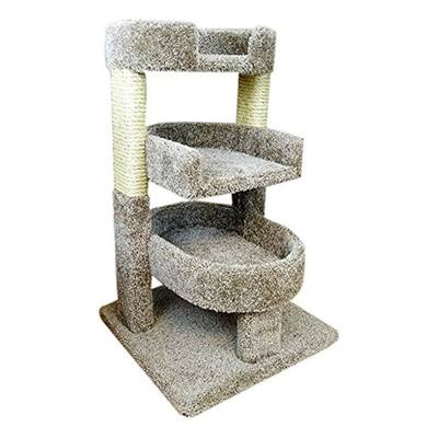 Round 33" Triple Cat Perch Tower with Three Lounging Platforms and Sisal Rope Scratching Posts