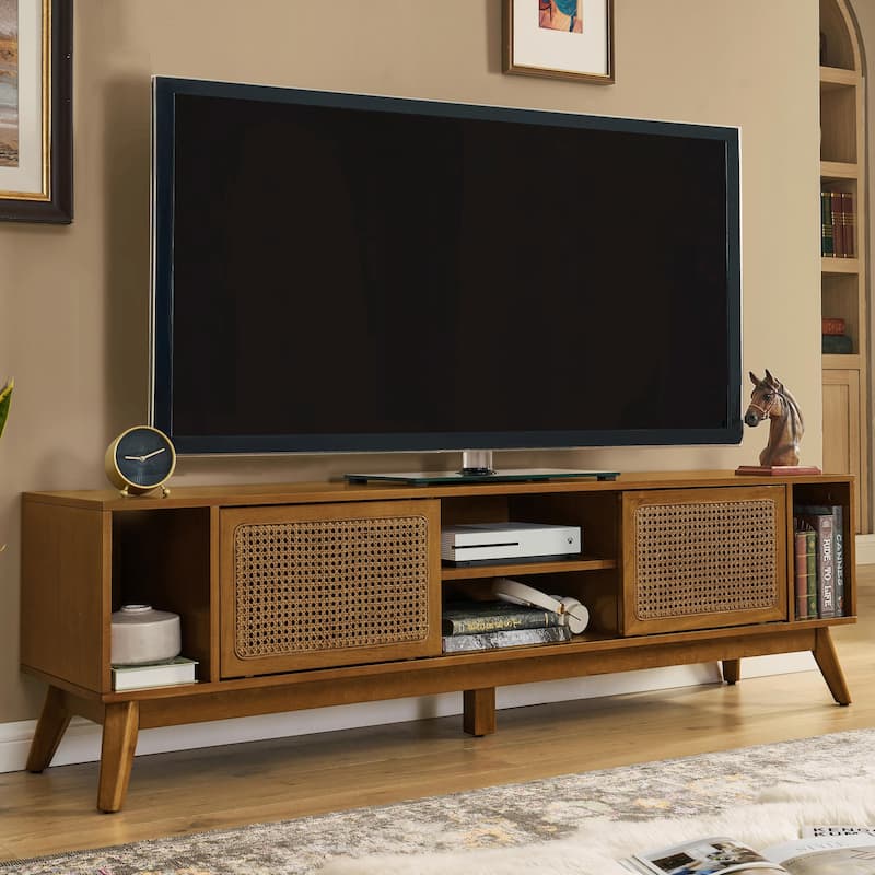 67.9 Inch Mid Century Modern Rattan TV Stand for TVs up to 75"