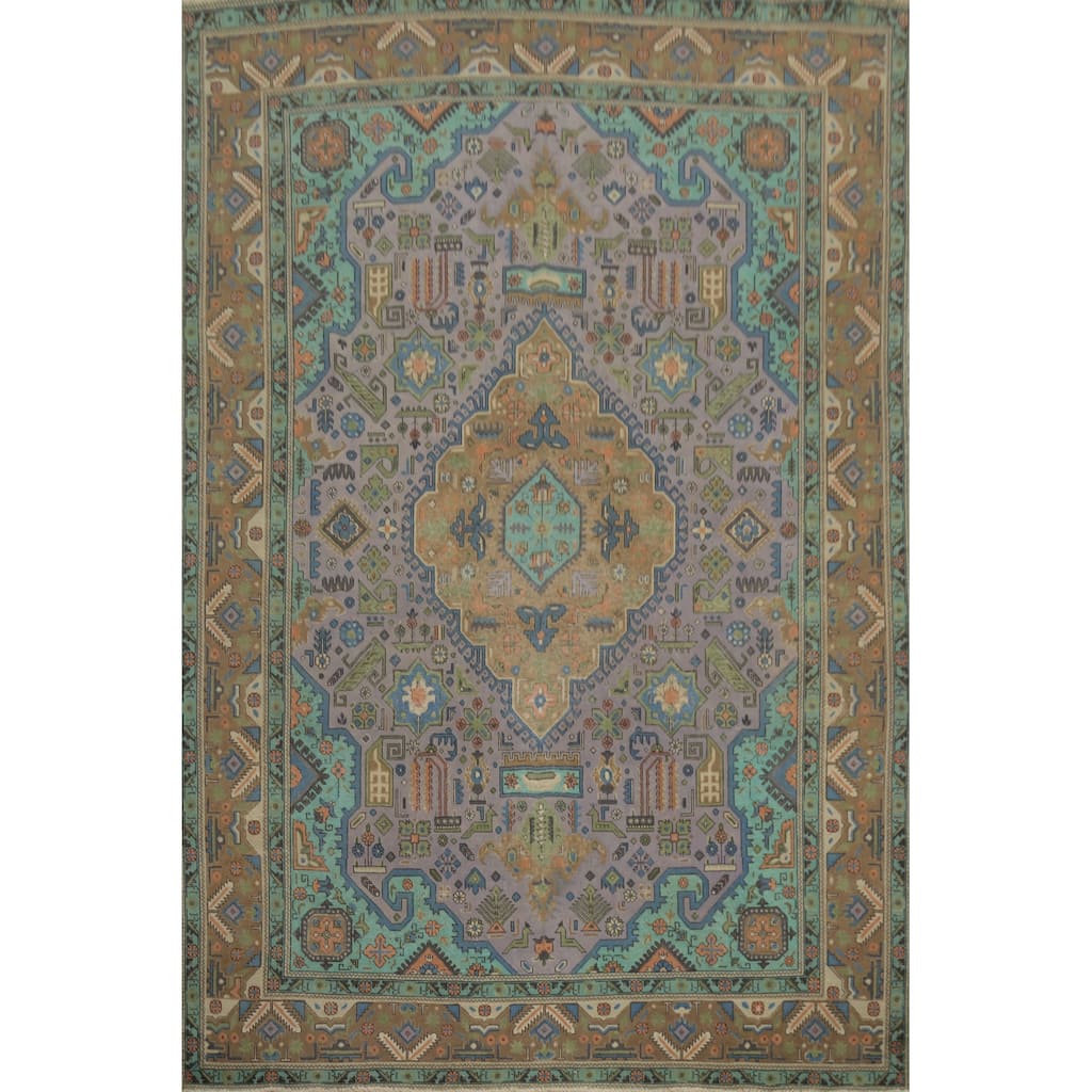 Hand Knotted Oriental 100% Wool Carpet Traditional Floral Purples Tabriz Area Rug - 11' 1'' X 8' 2''