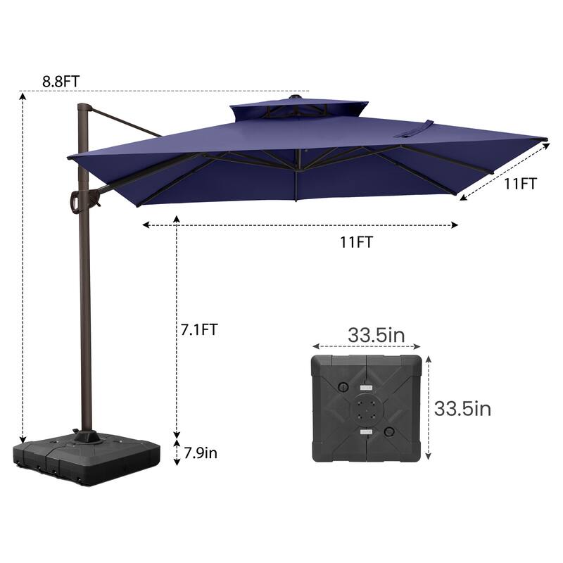 Pellebant 11X11FT Outdoor Patio Cantilever Offset 360 Degree Rotation Umbrella with Base Stand