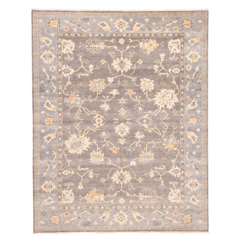 ECARPETGALLERY Hand-knotted Modern Oushak Dark Grey Wool Rug - 8'1 x 9'11