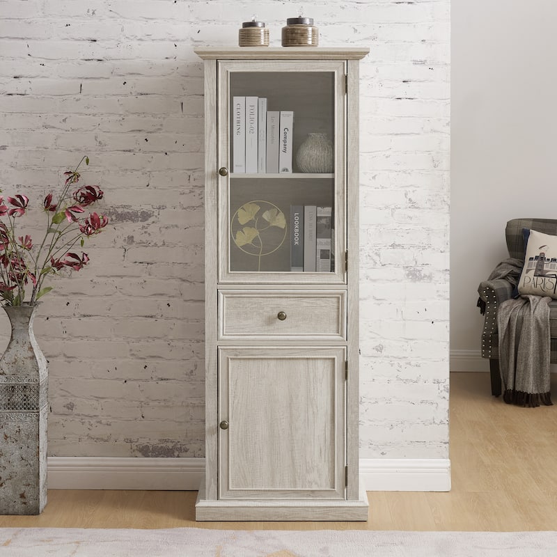 GDF Studio - Modern Tall Storage Cabinet with Drawer and Glass Doors.