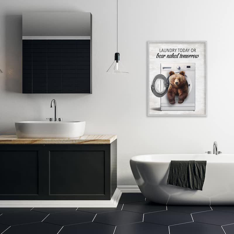 Stupell Bear Naked Funny Laundry Framed Giclee Art Design By Lettered and Lined