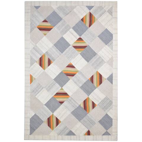 One of a Kind Hand-Tufted Modern & Contemporary (6'6"x9'8") 8' x 10' Geometric Wool Rug - 6'6"x9'8"