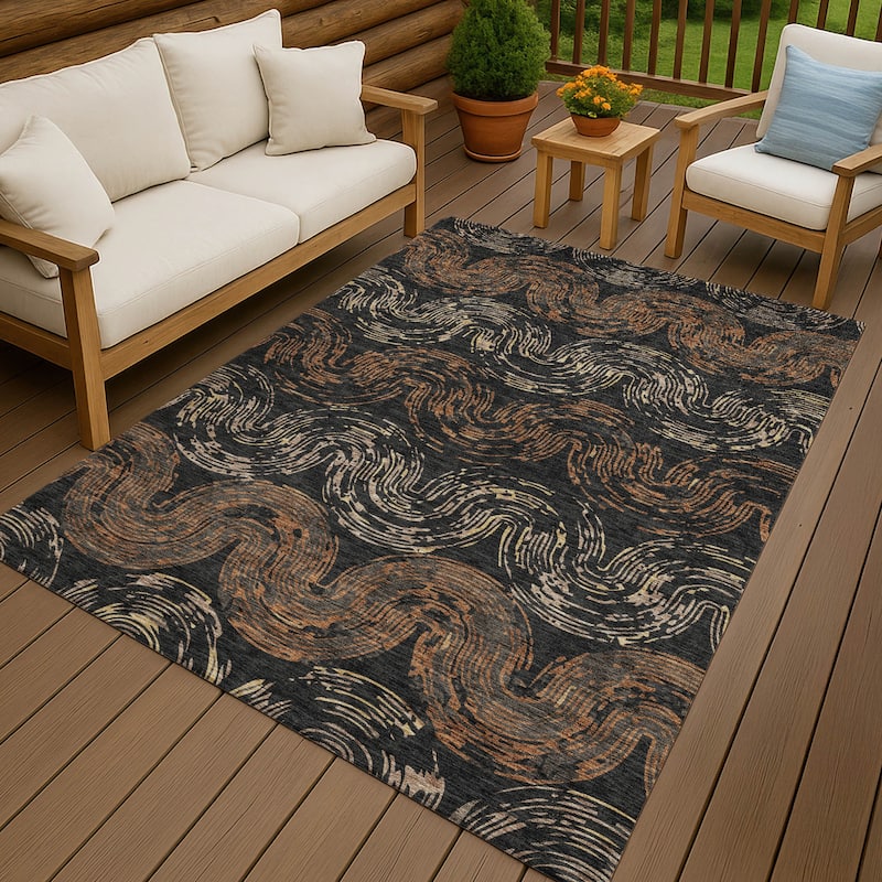 Machine Washable Indoor/ Outdoor Modern Ari Chantille Rug - Black - 2'6" x 3'10"