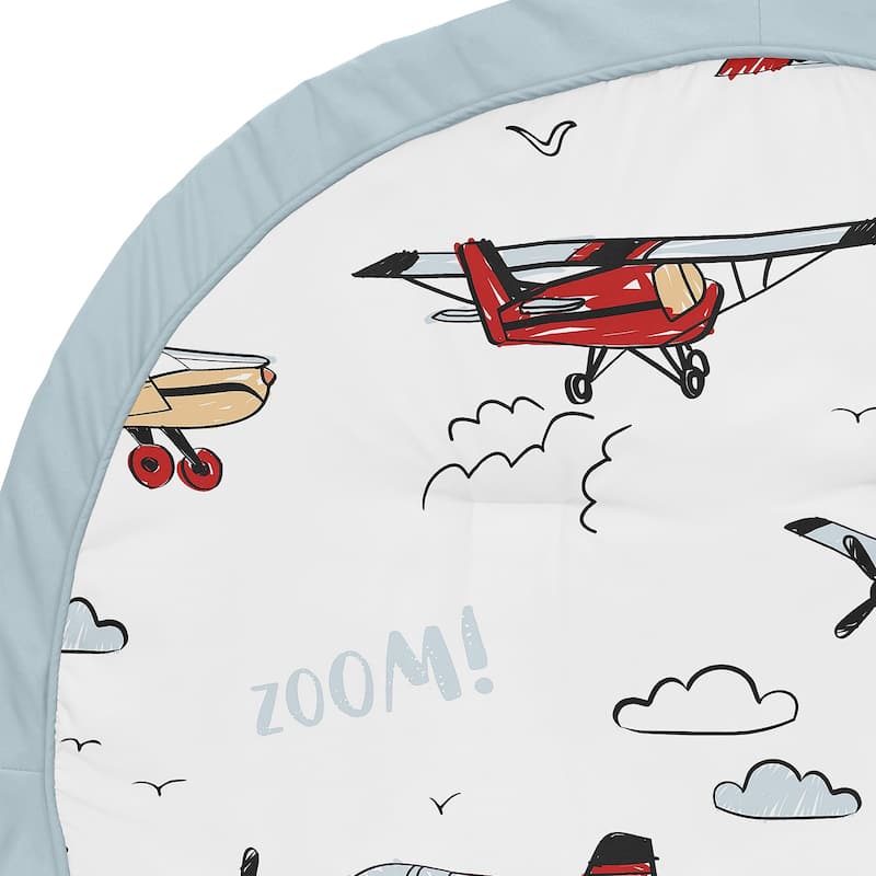 Vintage Airplane Boy Baby Tummy Time Playmat - Grey Yellow Orange Red White Blue Airplanes Air Plane Transportation Clouds Sky