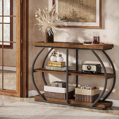 41.3 Inches Brown Wooden Entryway Table, 3-Tier Industrial Hallway Table with Storage for Living Room