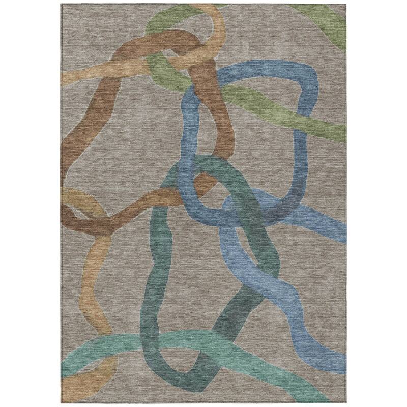 Machine Washable Indoor/ Outdoor Abstract Links Chantille Rug