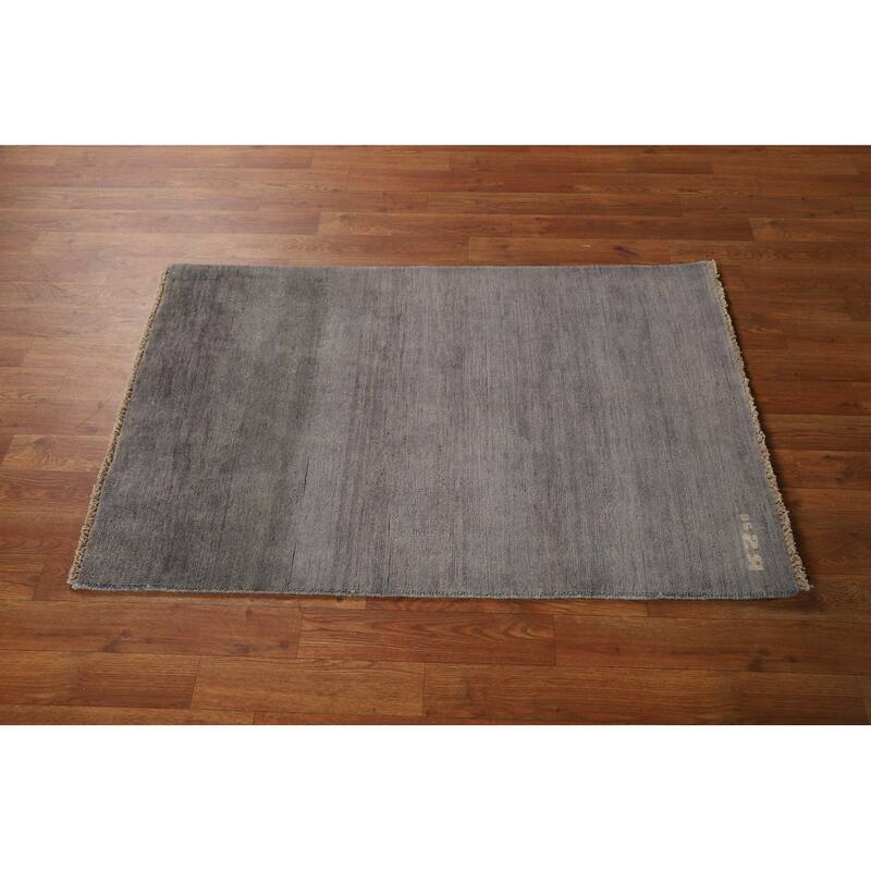 Gray Gabbeh Oriental Foyer Rug Hand-Knotted Wool Carpet - 2'7"x 3'11"