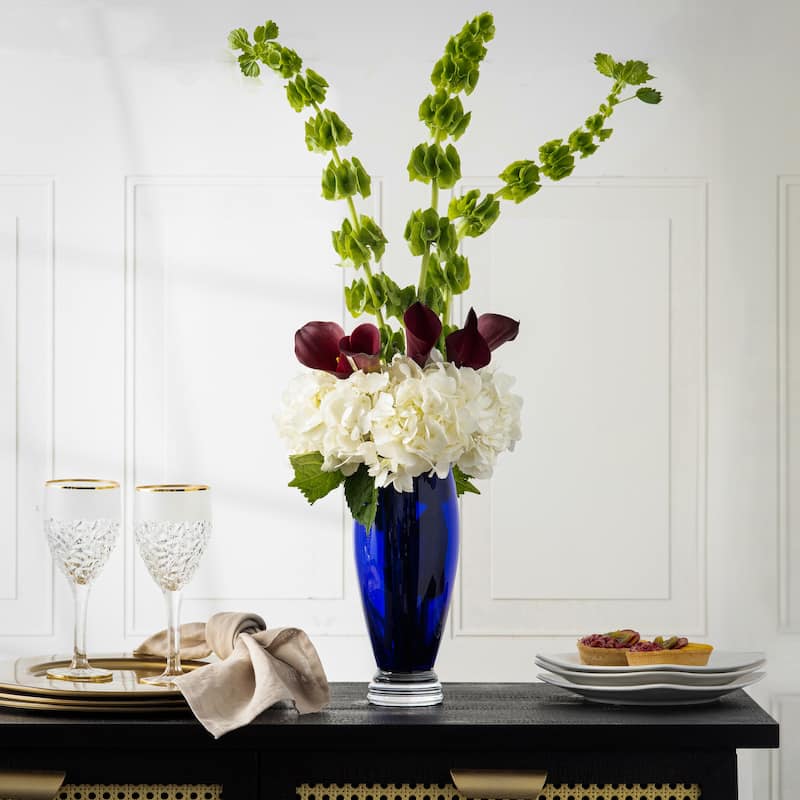 Majestic Gifts Handmade European Glass Cobalt Blue Footed Round Vase