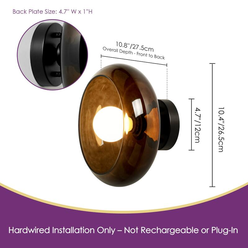 10.4" 1-Light Modern Bowl-Shaped with Brown/Milk White Glass Shade Wall Sconce for Hallways, Bedroom