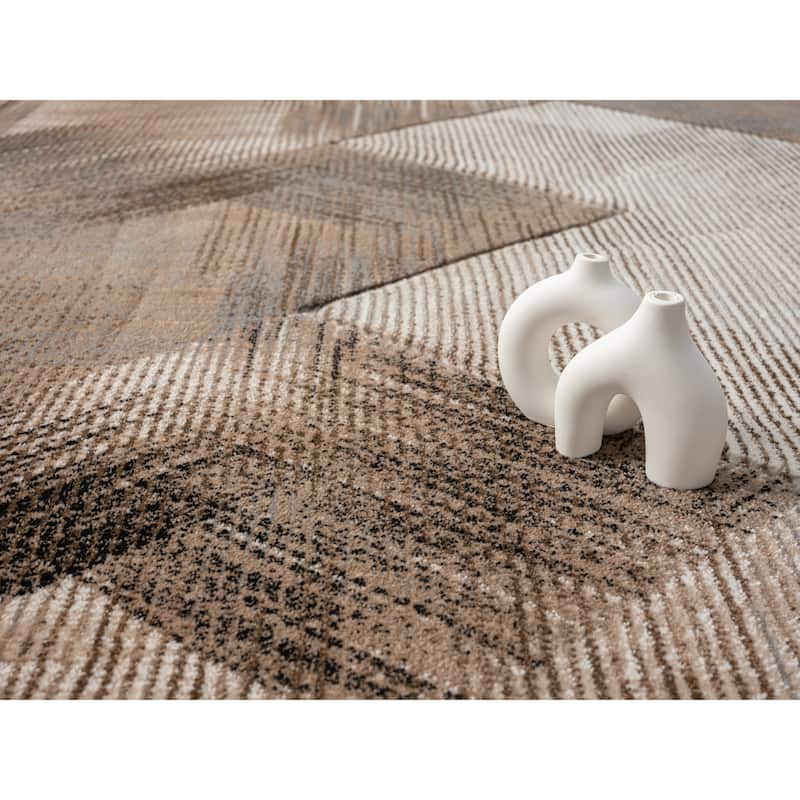 Alexia Collection Geometric Beige/Brown Indoor Contemporary Area Rug