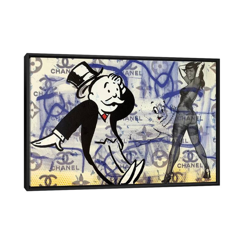 iCanvas "Bettie Page Disaster with Monopoly Man and Casper The Friendly Ghost" by Taylor Smith Framed Canvas Print - Black - 26x40