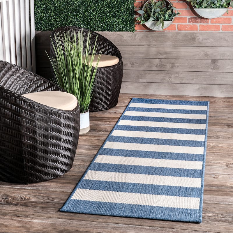 Nuloom Alexis Striped Indoor/Outdoor Area Rug - 2' x 8' Runner - Blue