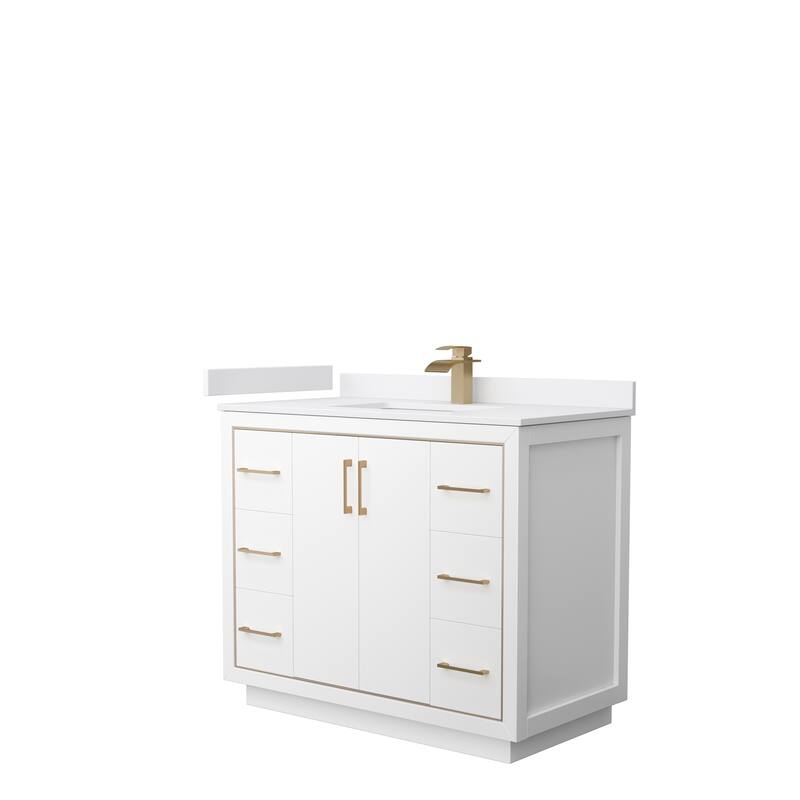 Icon Single Vanity Set, Cultured Marble Top, No Mirror - 42-Inch Single - White, Bronze Trim,White Cultured Marble Top