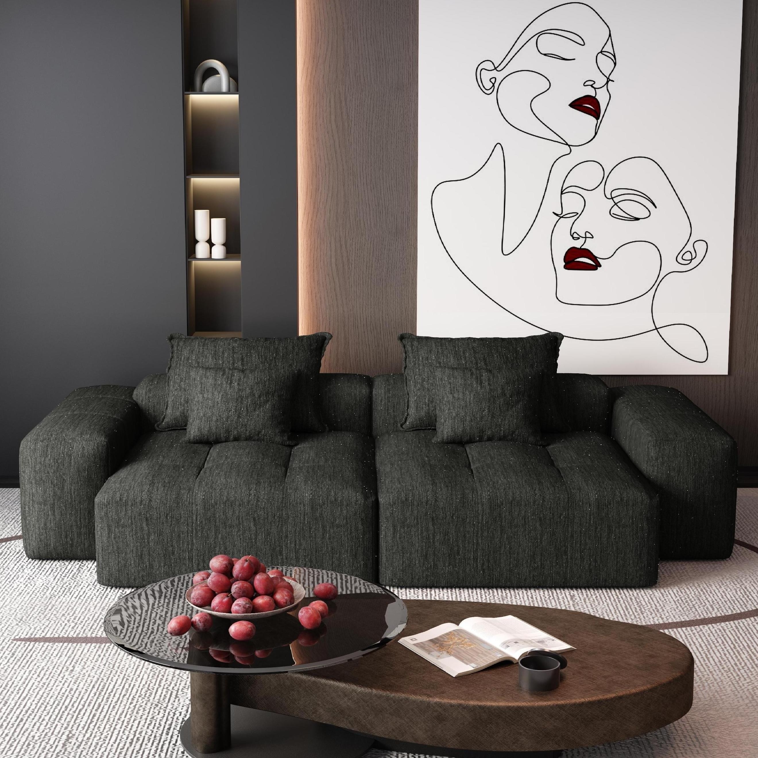 Modern Oversized Modular Sectional Sofa With 2 Chaise Lounge 2 Armrest Sparkling Chenille Fabric