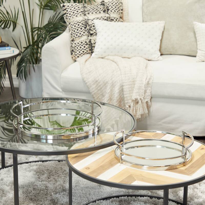 Stainless Steel Metal Mirrored Tray (Set of 2) - Silver or Gold - Silver