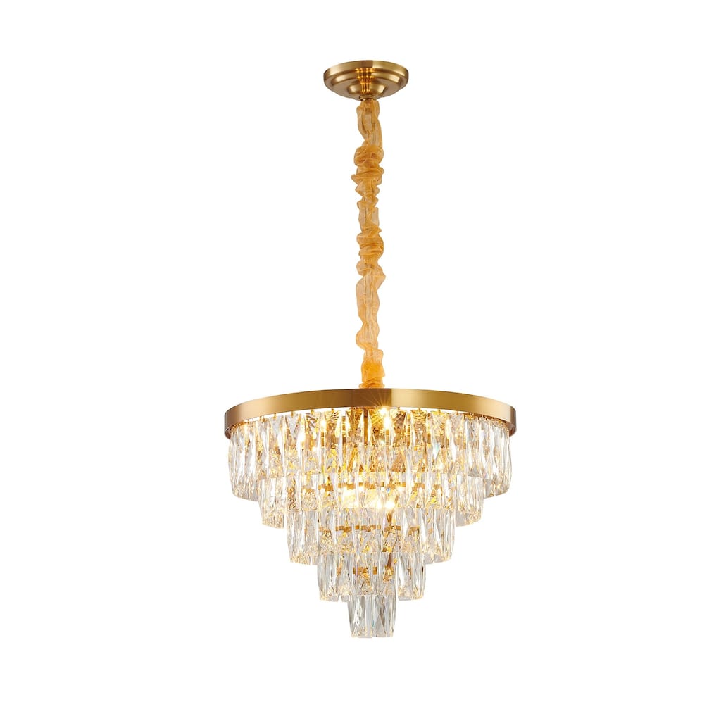 12-Light Gold Metal Chandelier With Clear Crystals - N/A