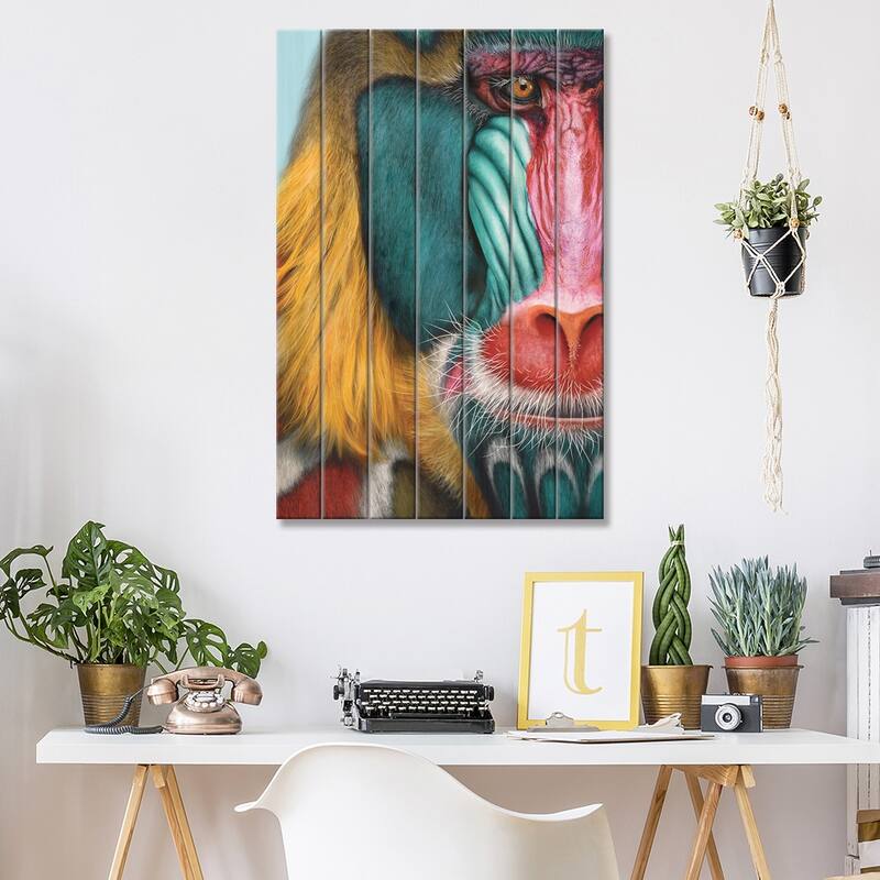 Mandrill Print On Wood by Giulio Rossi - Multi-Color