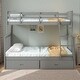 preview thumbnail 19 of 30, Twin Over Full Wooden Bunk Bed with Storage Drawers, Ladder, and Guardrails, Space-Saving for Kids' Rooms Grey