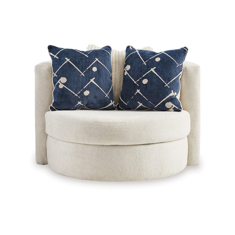 Oversize Swivel Accent Chair, 3 Large Throw Pillows, Ivory Polyester