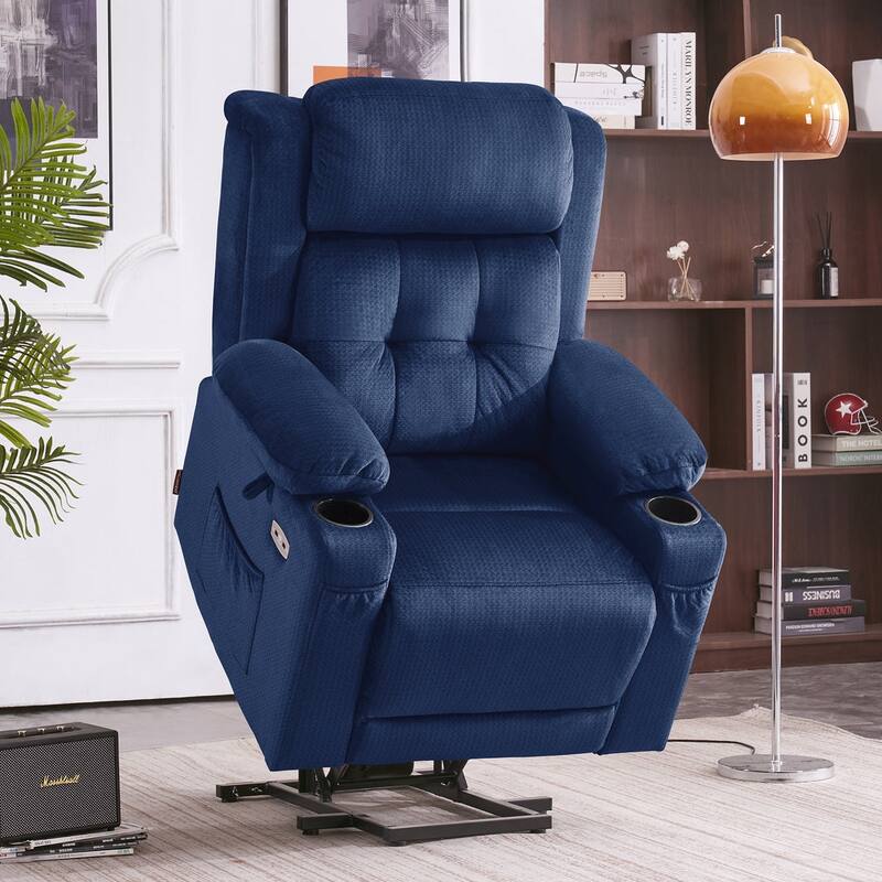 MCombo Lay Flat Lift Recliner with Power Headrest for Small Elderly People, Infinite Position Lift Chair, Fabric 7660 - Navy Blue