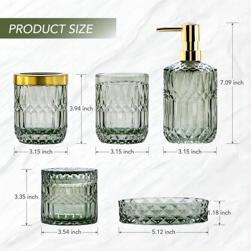 5 Pcs Glass Bathroom Accessories Set - Green