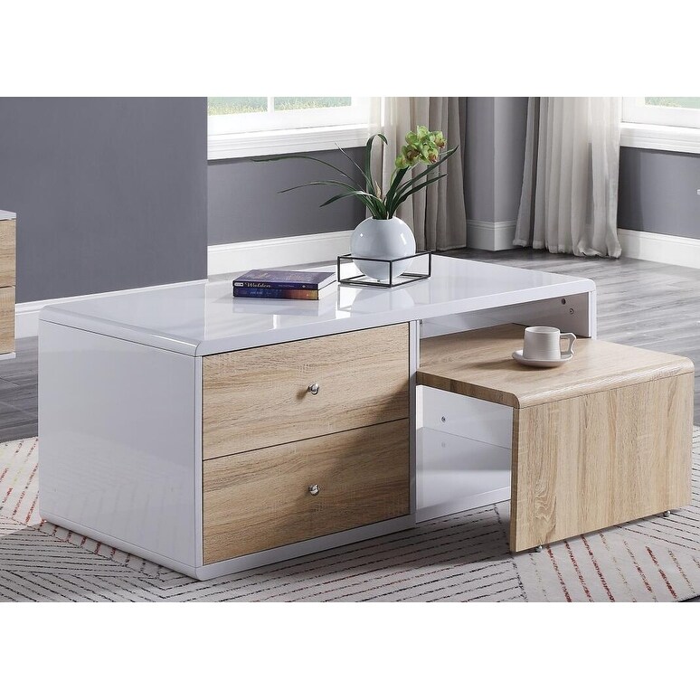 Rectangular Coffee Table Storage Pull-Out Table High Gloss Case-Frame Drawer GLIDE Side Metal,Size : 47" x 24" x 20"H