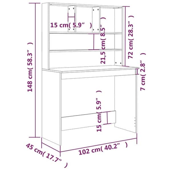 dimension image slide 0 of 3, vidaXL Desk Engineered wood 40.2 x 17.7 x 58.3 in Desk