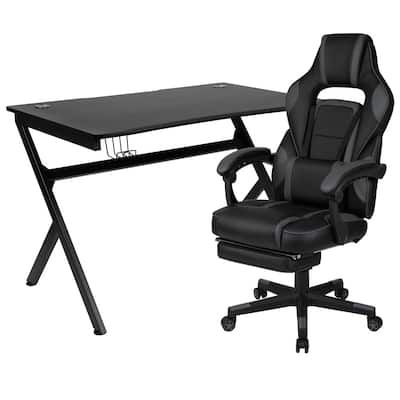 Gaming Desk Set - Cup/Headset Holder/Reclining & Footrest