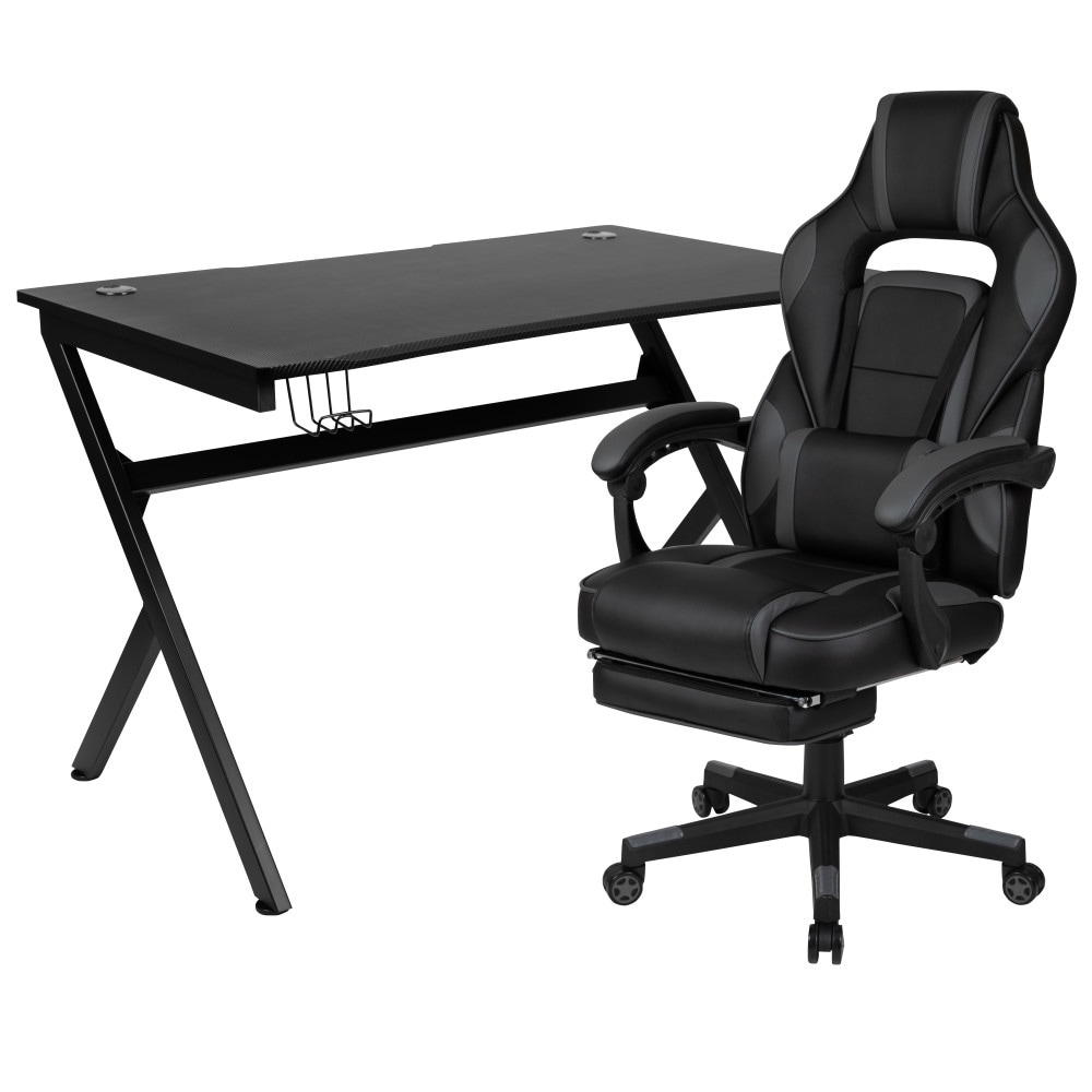 Gaming Desk Set - Cup/Headset Holder/Reclining & Footrest