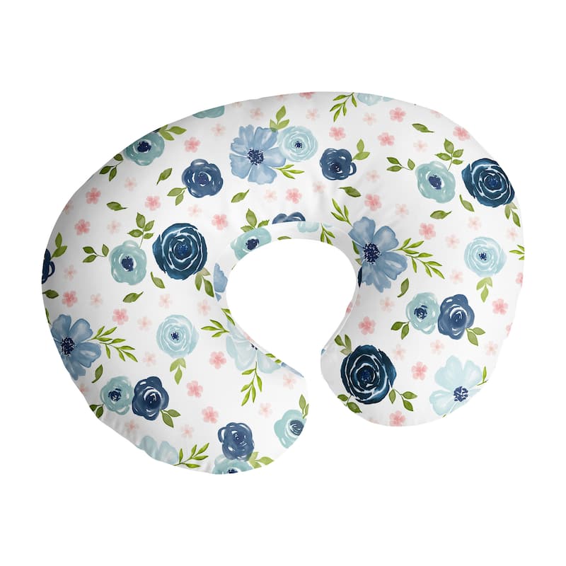 Sweet Jojo Designs Watercolor Floral Nursing Breastfeeding Pillow Cover Case Pillow Not Included Navy Blue Pink Boho Shabby Chic