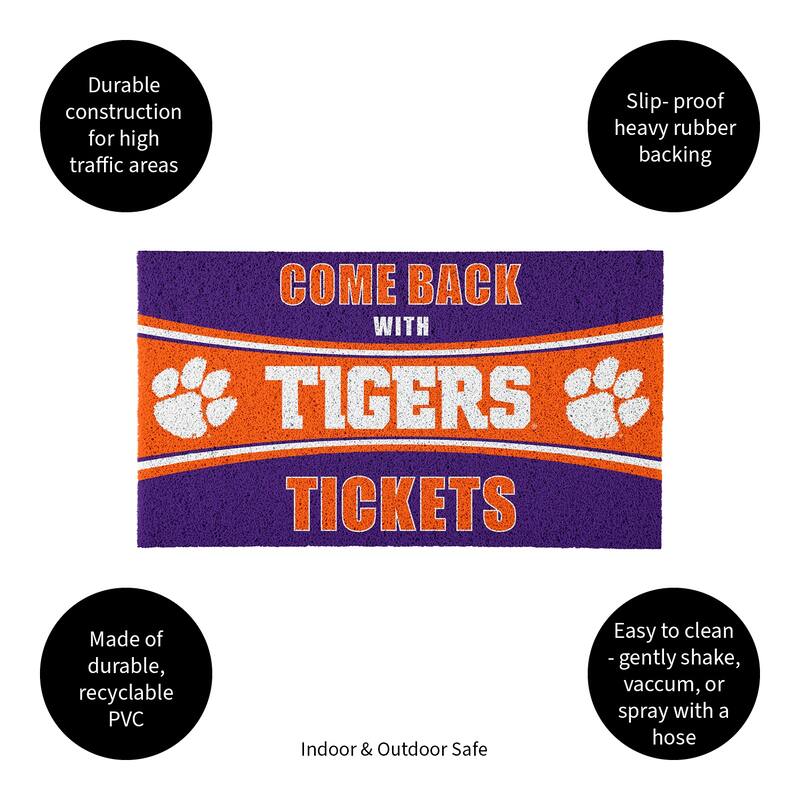 Clemson University 28 in. x 16 in. PVC "Come Back With Tickets" Trapper Door Mat