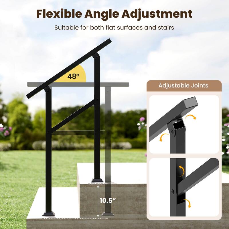 Costway 1/2 PCS Handrail for Outdoor 0-2/0-3 Steps with Flexible Angle