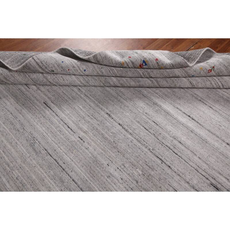Silver Gray Striped Gabbeh Oriental Area Rug Handmade Wool Carpet - 9'0" x 12'0"