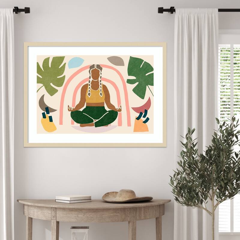 Om Together Lotus by June Erica Vess Wood Framed Wall Art Print