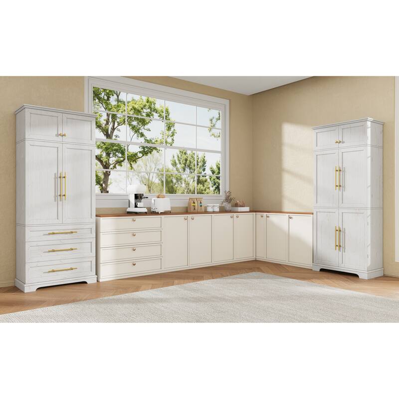 Farmhouse Kitchen Pantry Cabinet with 8 Door Shelves