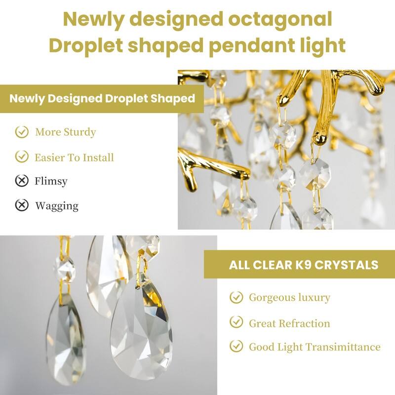47 in. Raindrop Chandeliers, 12-Light Luxury Crystal Silver Tree Branch Chandelier for Dining Room, Kitchen Island,