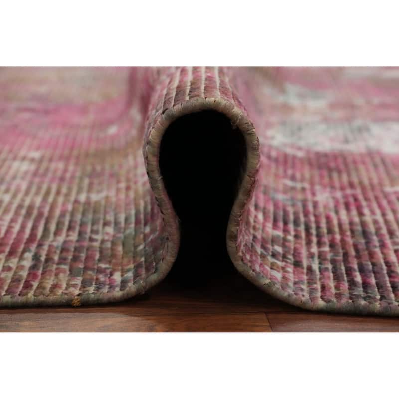 Hand Knotted Oriental Viscose Silk Carpet Modern Abstract Pink Abstract Area Rug - 7' 5'' X 5' 6''
