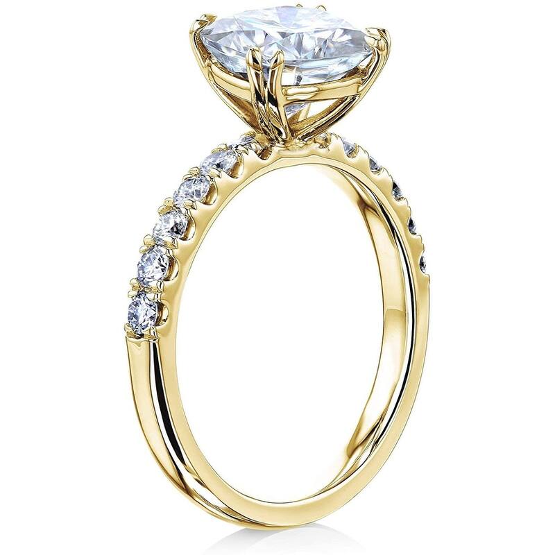 Kobelli 2.4 Carat Moissanite & Diamond 14k Solid Gold Cushion Comfort Fit French Pave Lyon Ring