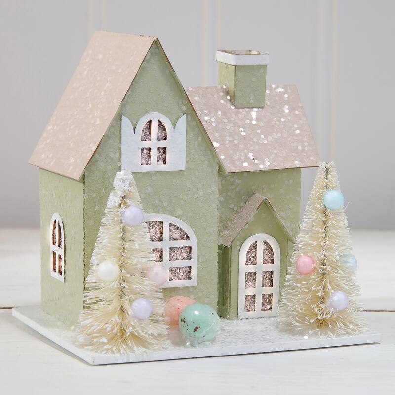 3.75" LED Spring Cardboard Easter House Set of 4