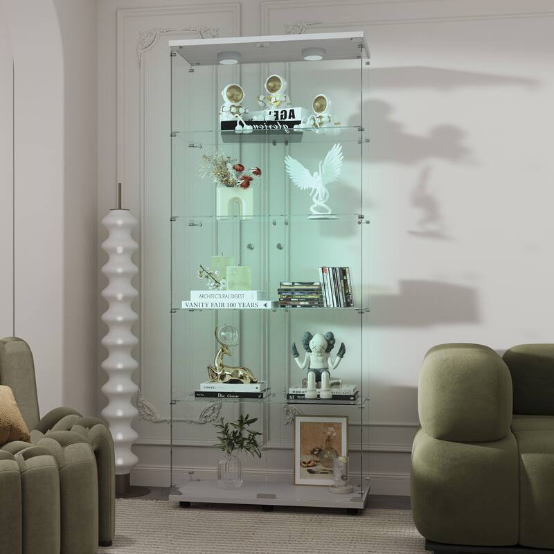 Tempered glass display cabinet with paipai lights,with locks, with adjustable feet,suitable for uneven,living room