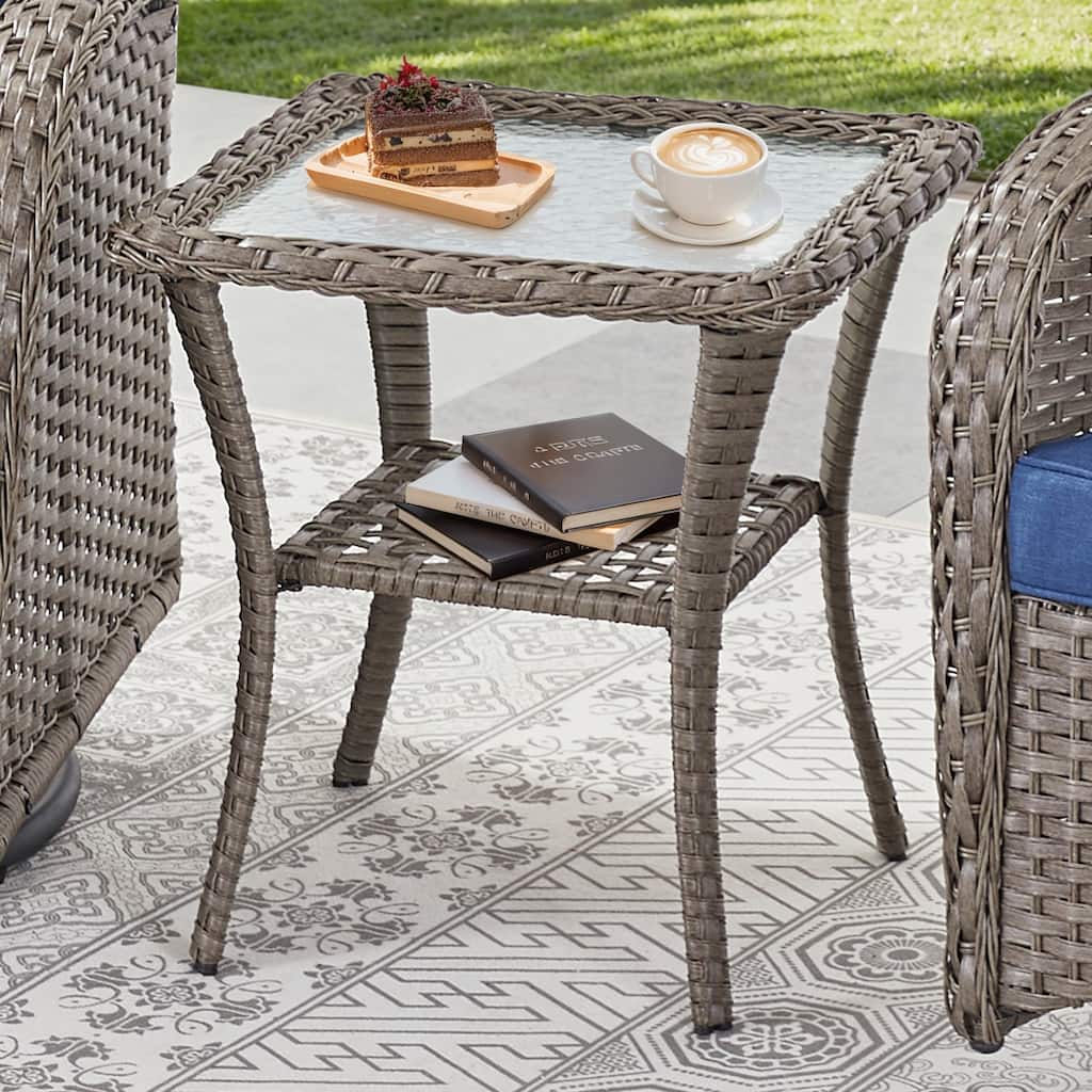 Patio Wicker Coffee Table with Storage -Gre