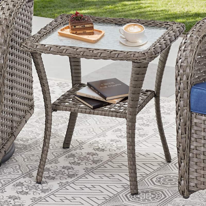 Patio Wicker Coffee Table with Storage - Grey