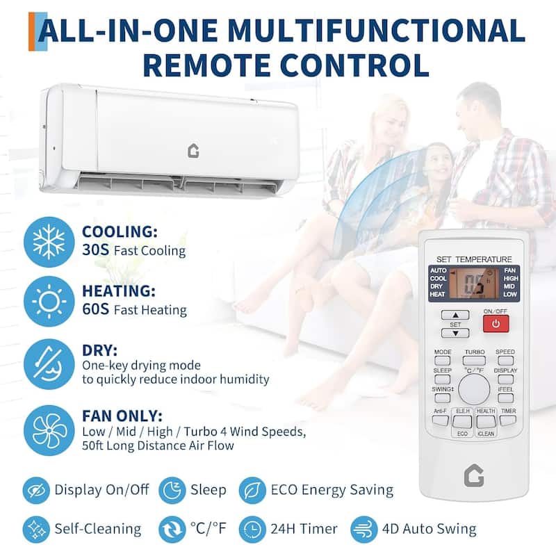 12000 BTU Mini Split Air Conditioner & Heater - Energy Saving 230V SEER2 21 Ductless Wall Mount AC Unit with WiFi, - White